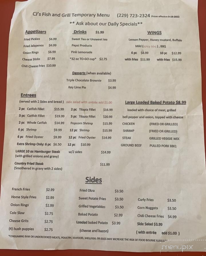 CJ's Fish and Grill - Blakely, GA menu_pic