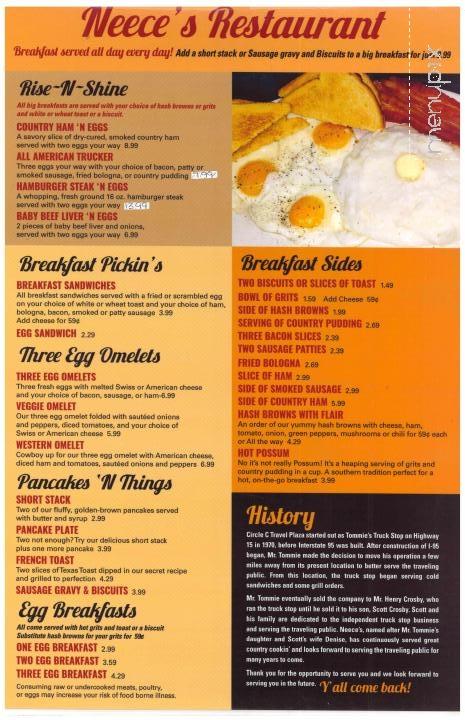 Necee's Restaurant - Walterboro, SC menu_pic