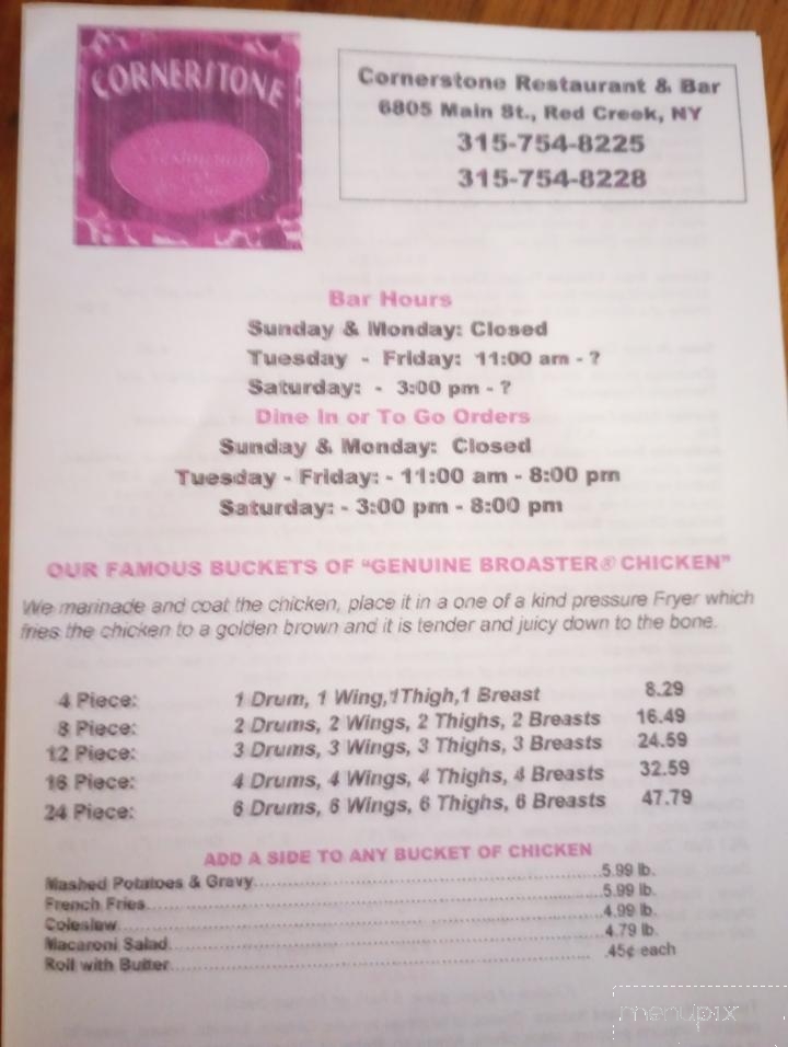 Cornerstone Restaurant & Bar - Red Creek, NY menu_pic