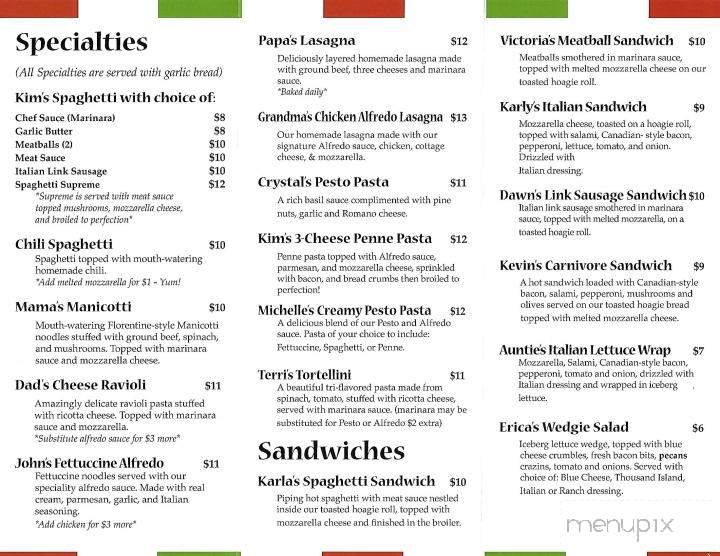 Kim and Karla's Pasta - Redmond, OR menu_pic