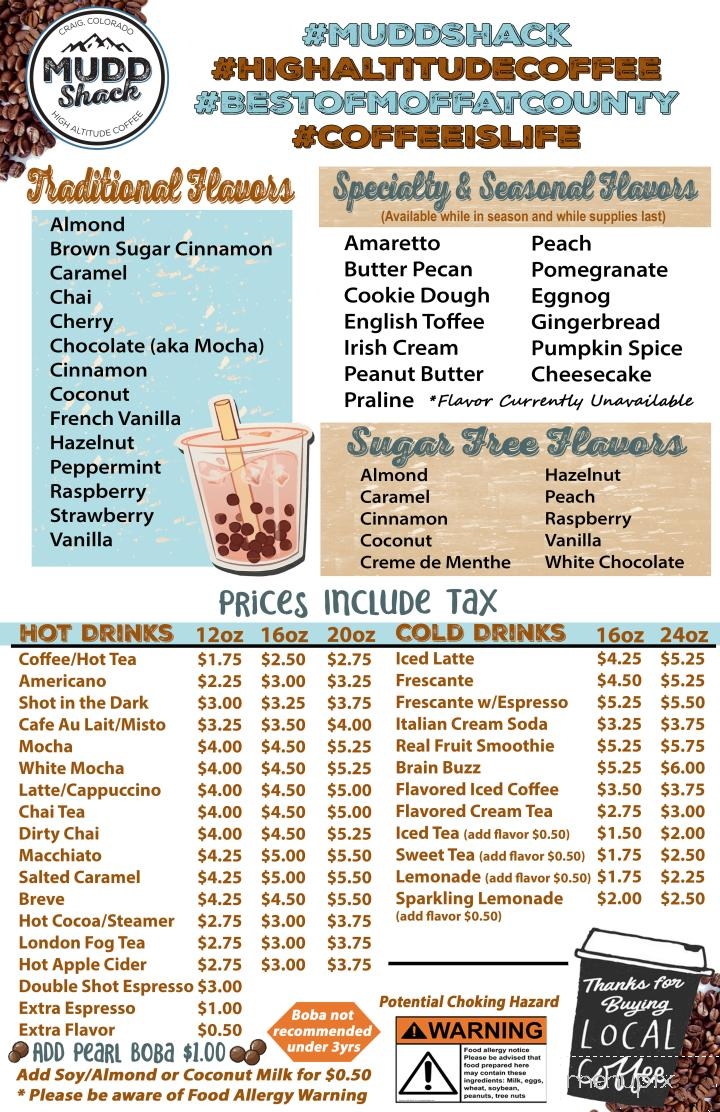 Mudd Shack - Craig, CO menu_pic