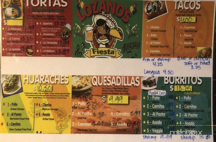 Lozano's Fiesta Authentic Mexican Grill - Newberry, SC menu_pic