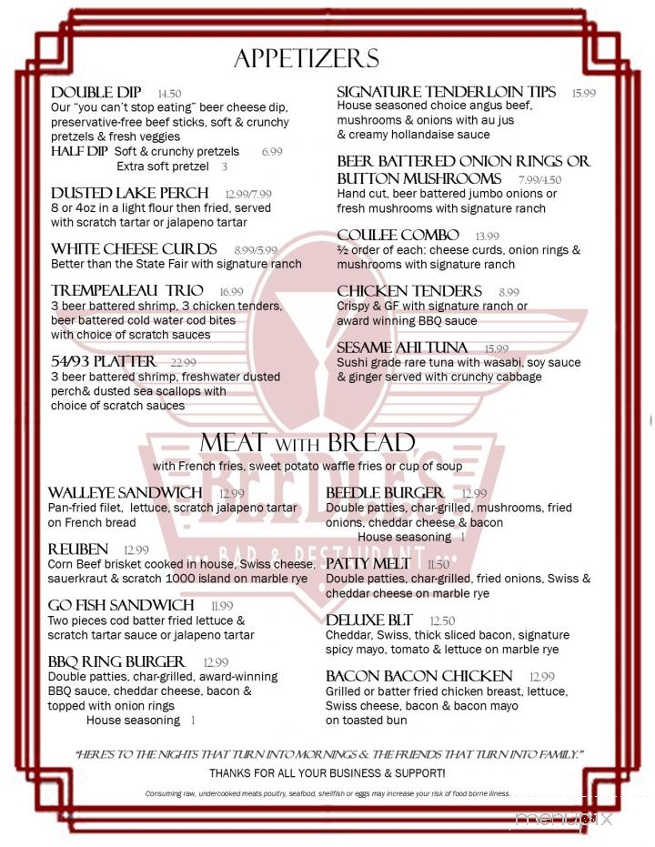 Beedle's Bar & Restaurant - Galesville, WI menu_pic