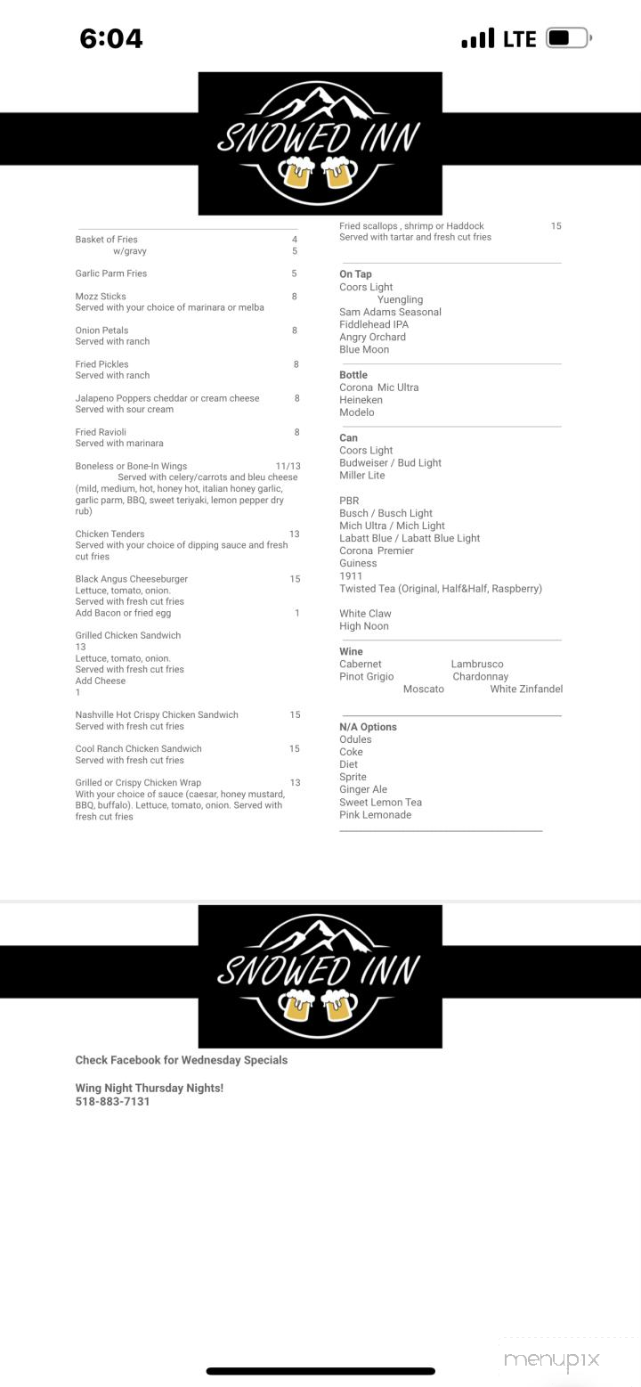 Snowed Inn - Amsterdam, NY menu_pic