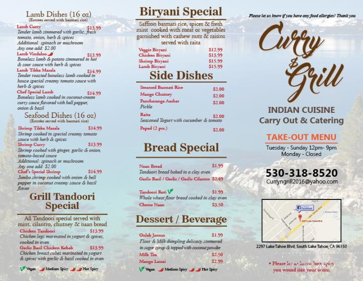 Curry & grill - South Lake Tahoe, CA menu_pic