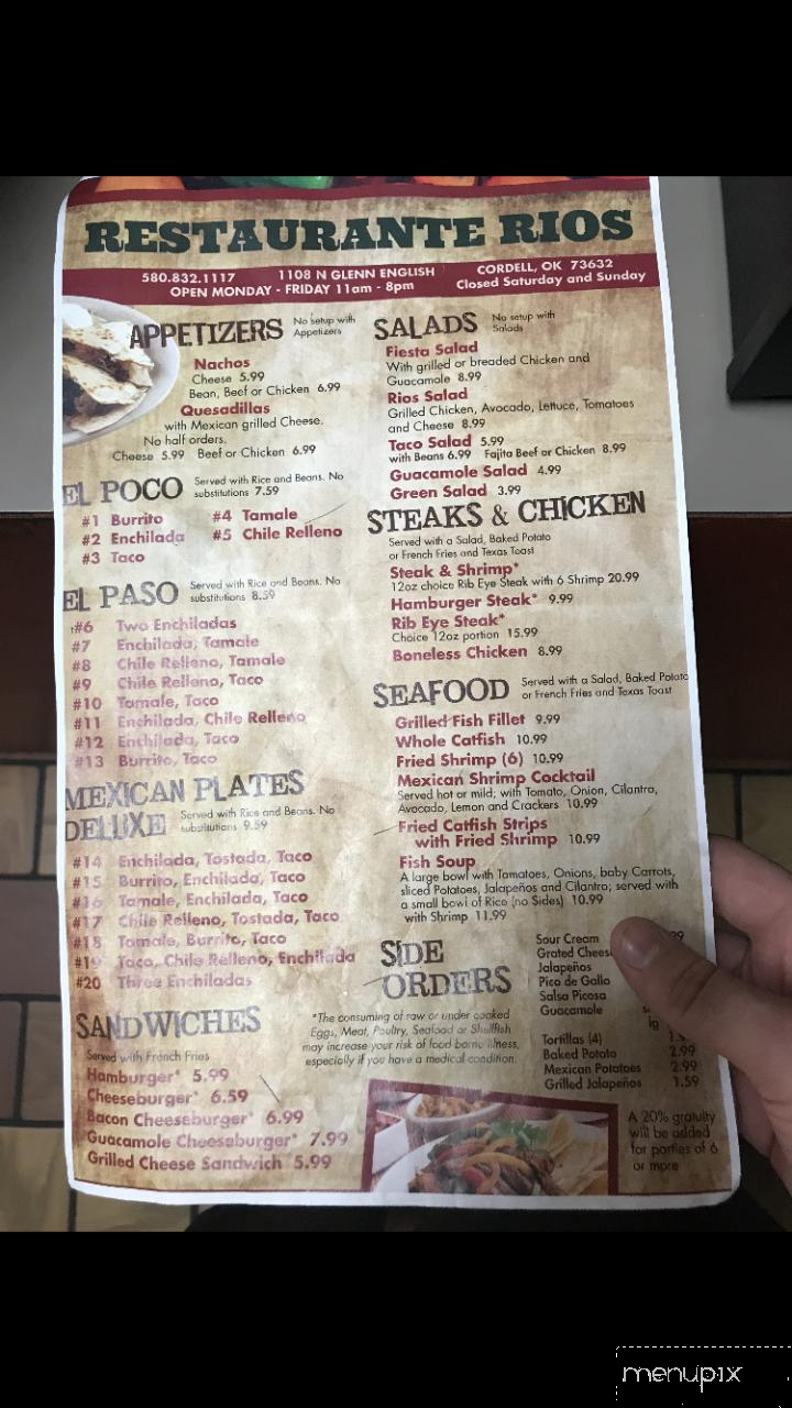 Restaurante Rios - Cordell, OK menu_pic