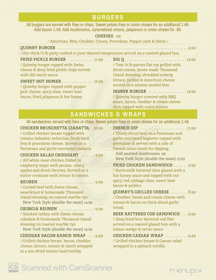 Quimby's Food & Spirits - Lambertville, MI menu_pic