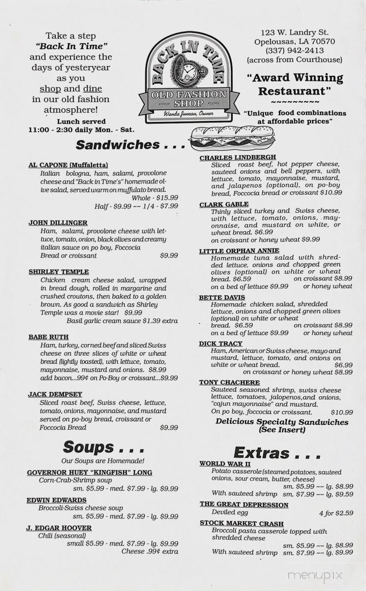 Back In Time - Opelousas, LA menu_pic