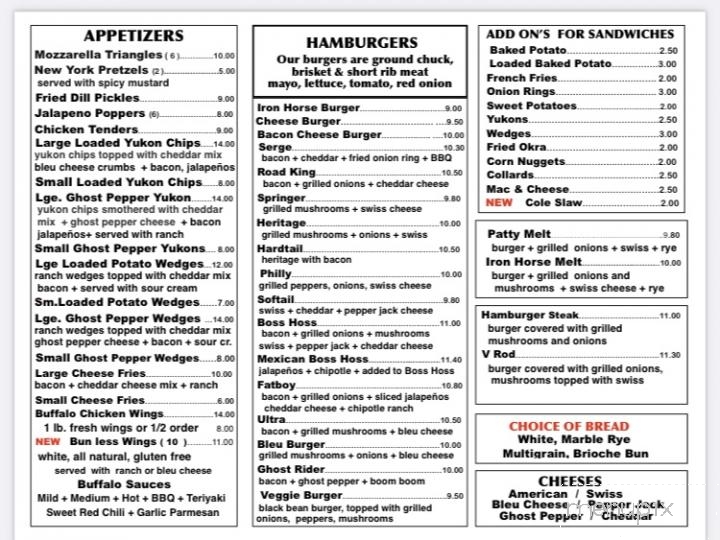 Iron Horse Bar and Grill - Beech Island, SC menu_pic