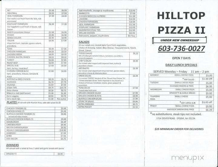 Hill Top Pizzeria - Epsom, NH menu_pic