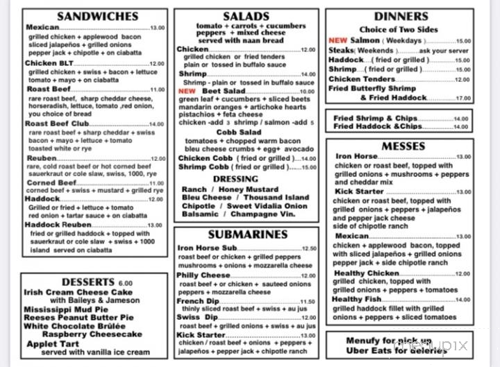 Iron Horse Bar and Grill - Beech Island, SC menu_pic