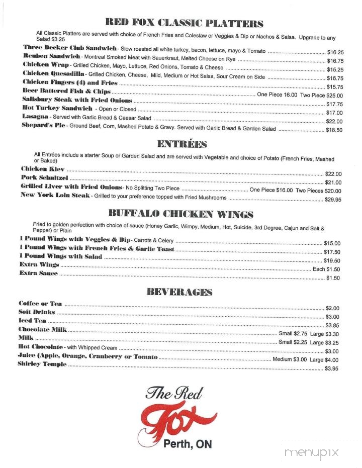 Red Fox Restaurant Tavern - Perth, ON menu_pic