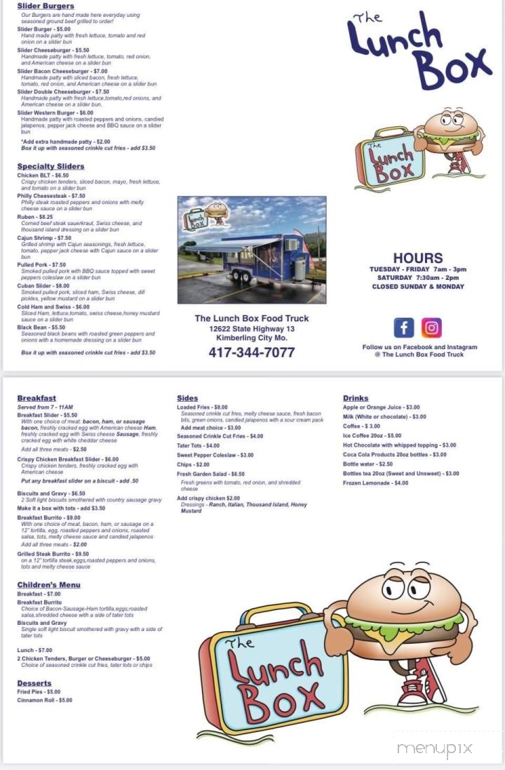 The Lunch Box Food Truck - Kimberling City, MO menu_pic