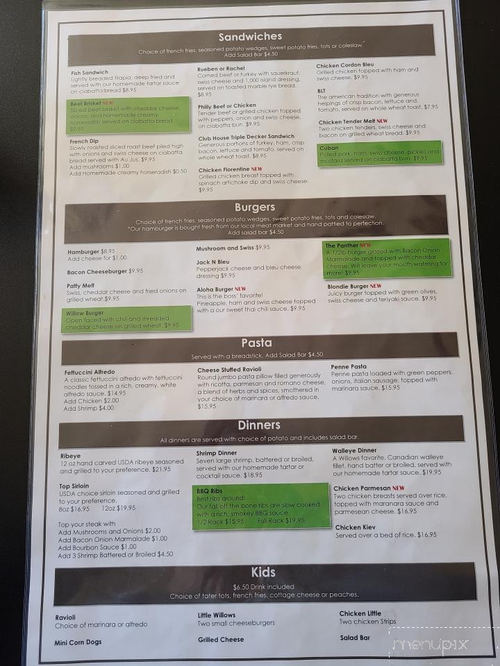 The Willows - New Richland, MN menu_pic