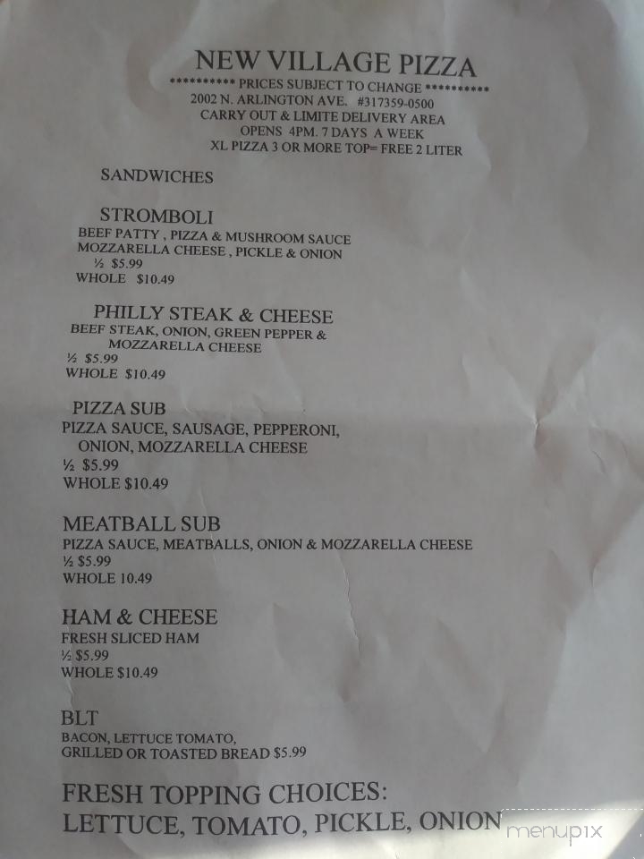 New Village Pizza - Indianapolis, IN menu_pic