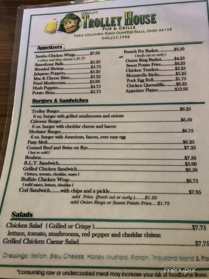 Trolley House Pub & Grille - Olmsted Township, OH menu_pic