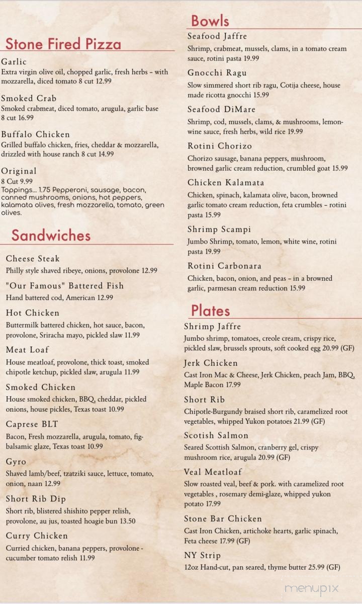 Jaffres Stone Bar & Kitchen - Latrobe, PA menu_pic