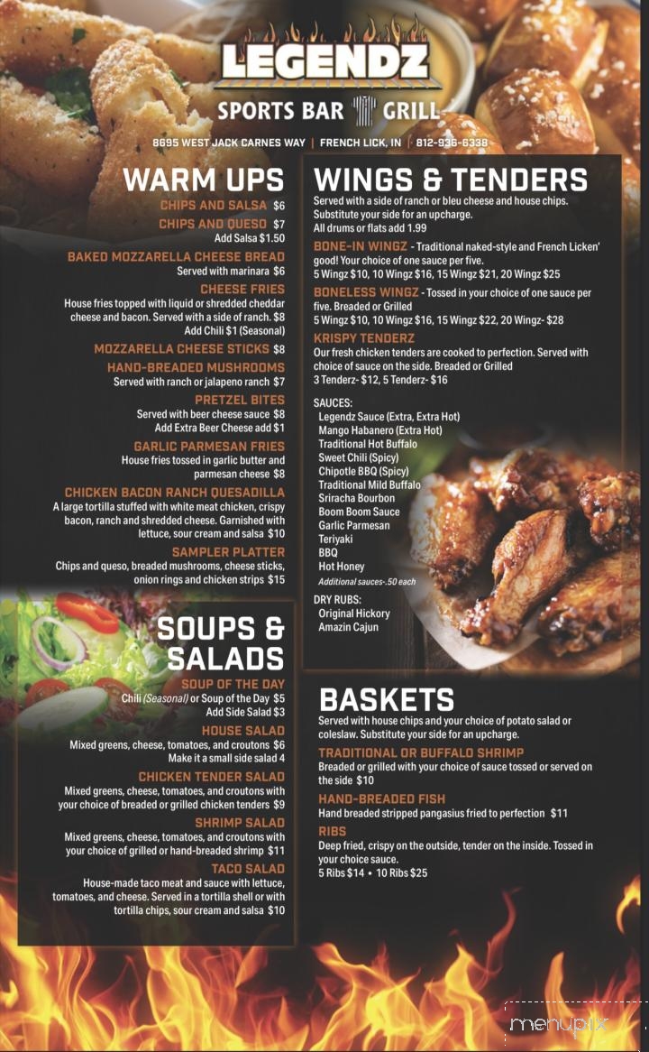 Legendz Sports Bar & Grill - French Lick, IN menu_pic