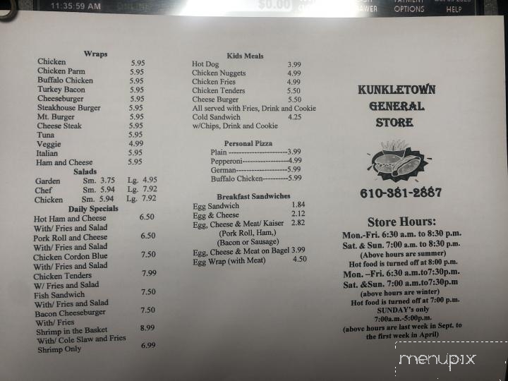 Kunkletown General Store - Kunkletown, PA menu_pic