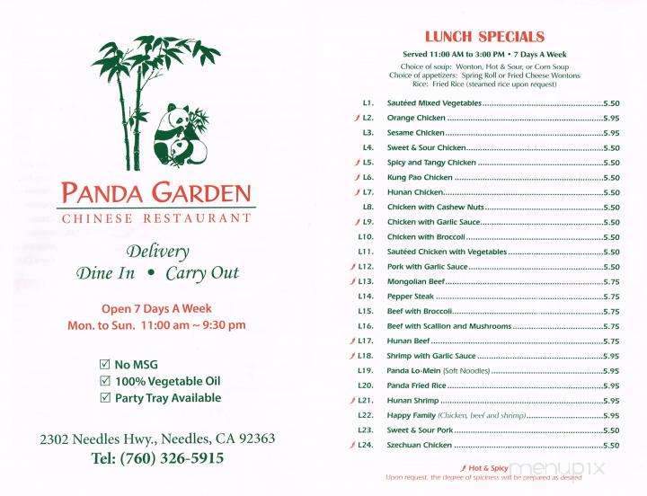 Online Menu Of Panda Garden Needles Ca
