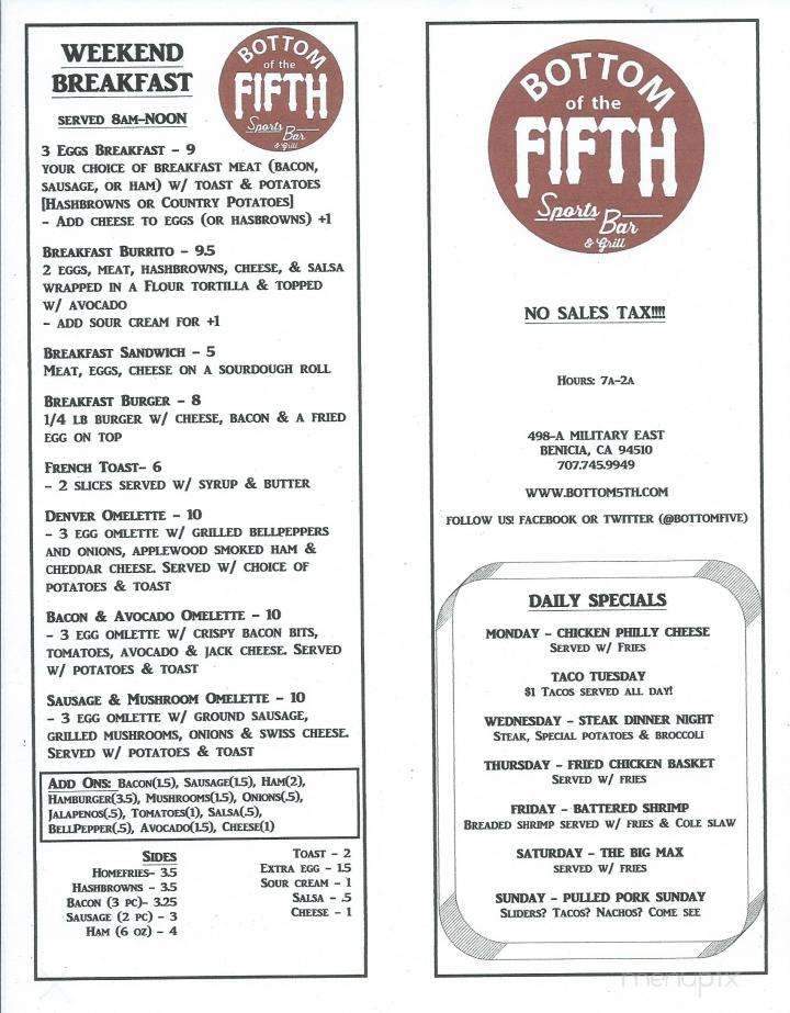 Bottom of The Fifth - Benicia, CA menu_pic