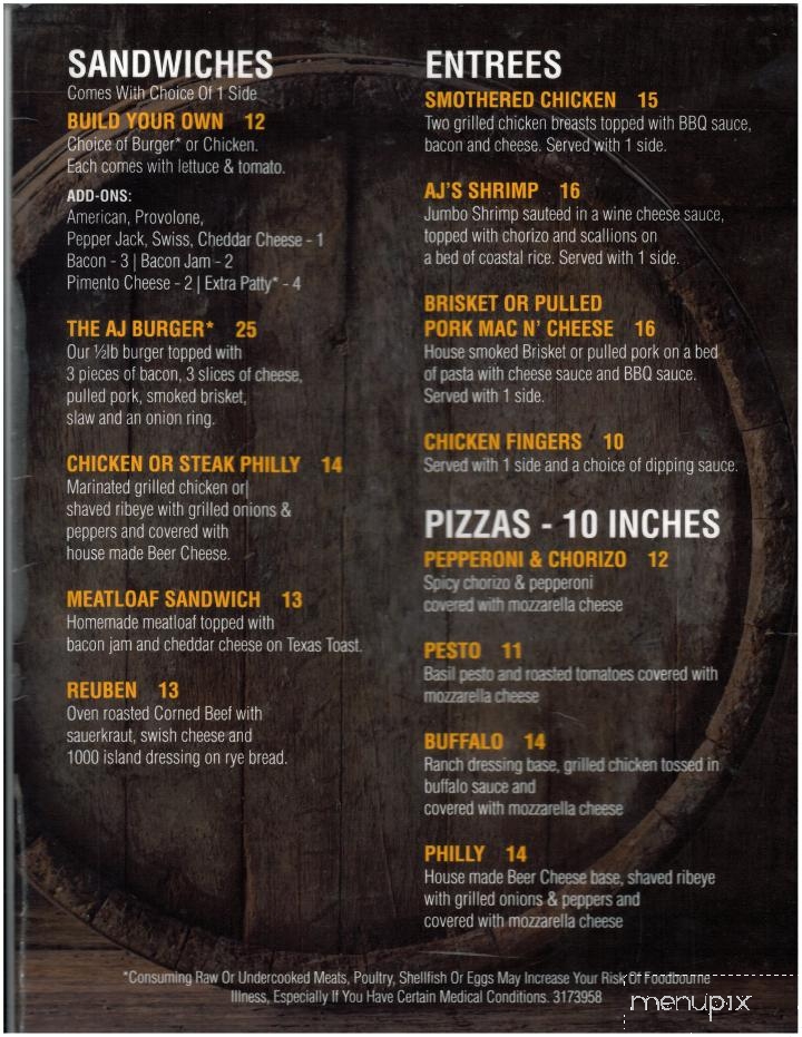 AJ's Bar and Grill - Anderson, SC menu_pic