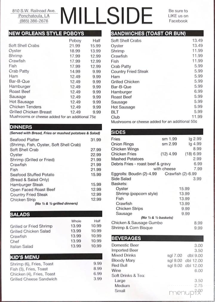 Millside Restaurant & Bar - Ponchatoula, LA menu_pic