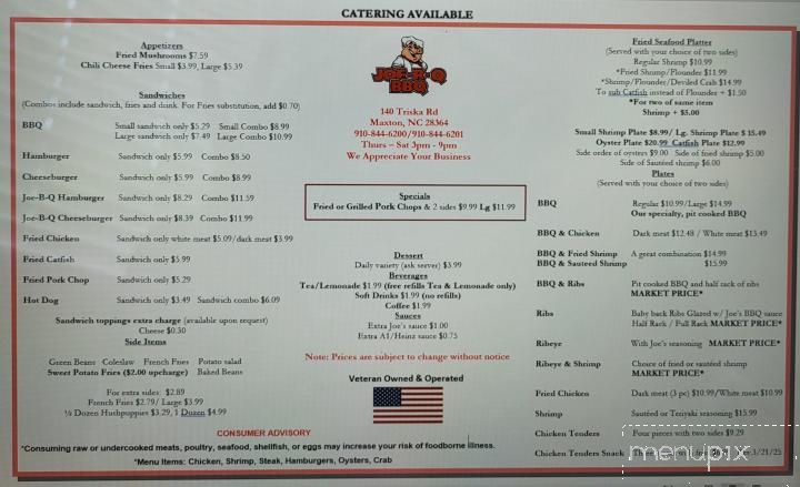 Joe-B-Q BBQ - Maxton, NC menu_pic
