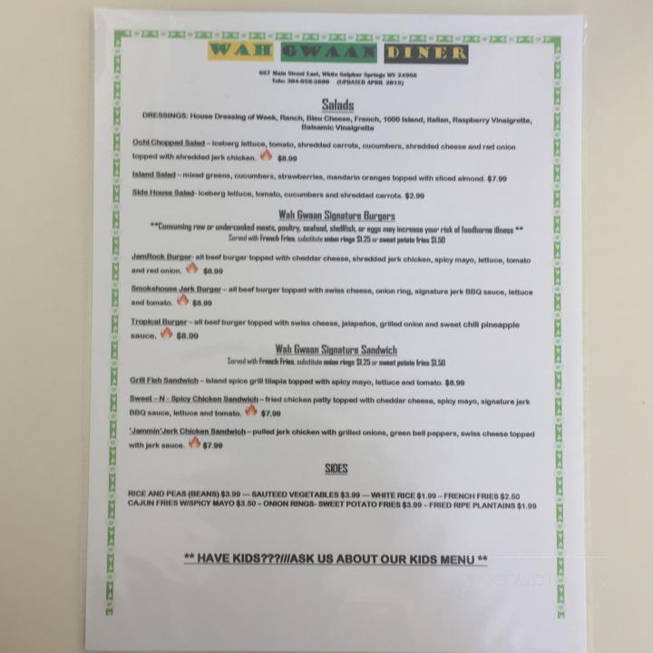 Wah Gwaan Diner - White Sulphur Springs, WV menu_pic