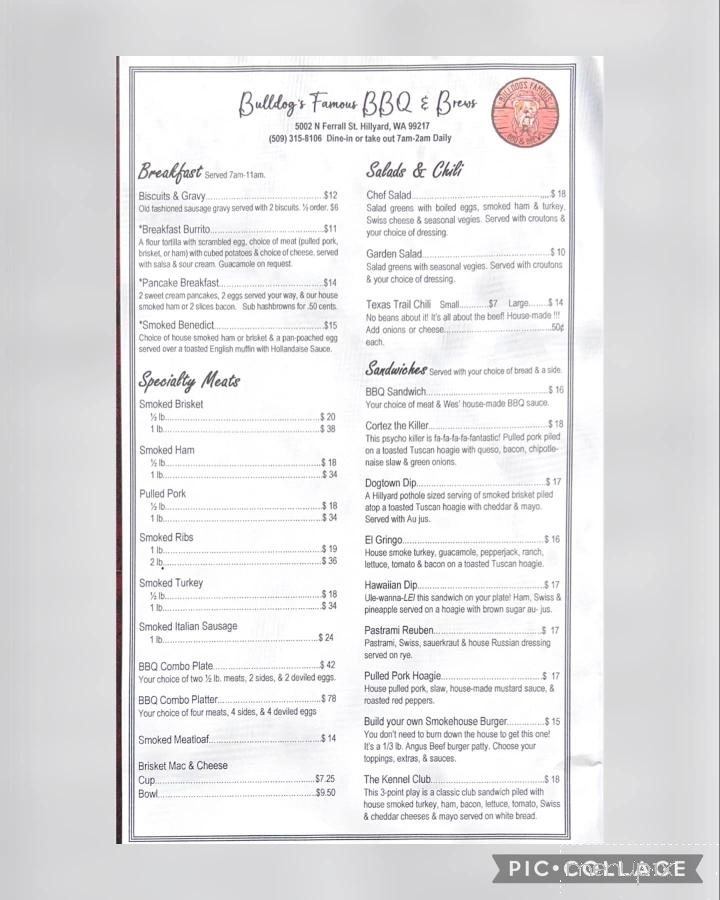 Bulldog's Famous BBQ & Brews - Spokane, WA menu_pic