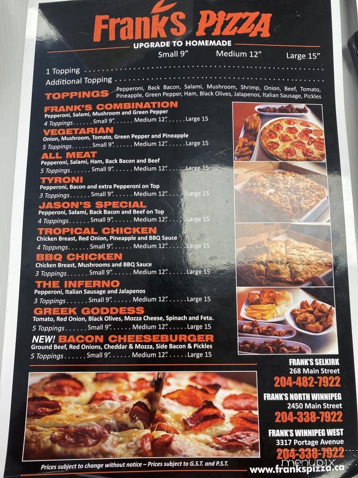 Frank's Pizza - Selkirk, MB menu_pic