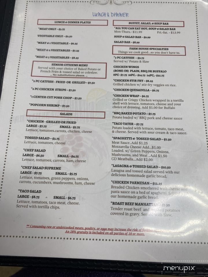 Farm House Restaurant - Byrdstown, TN menu_pic