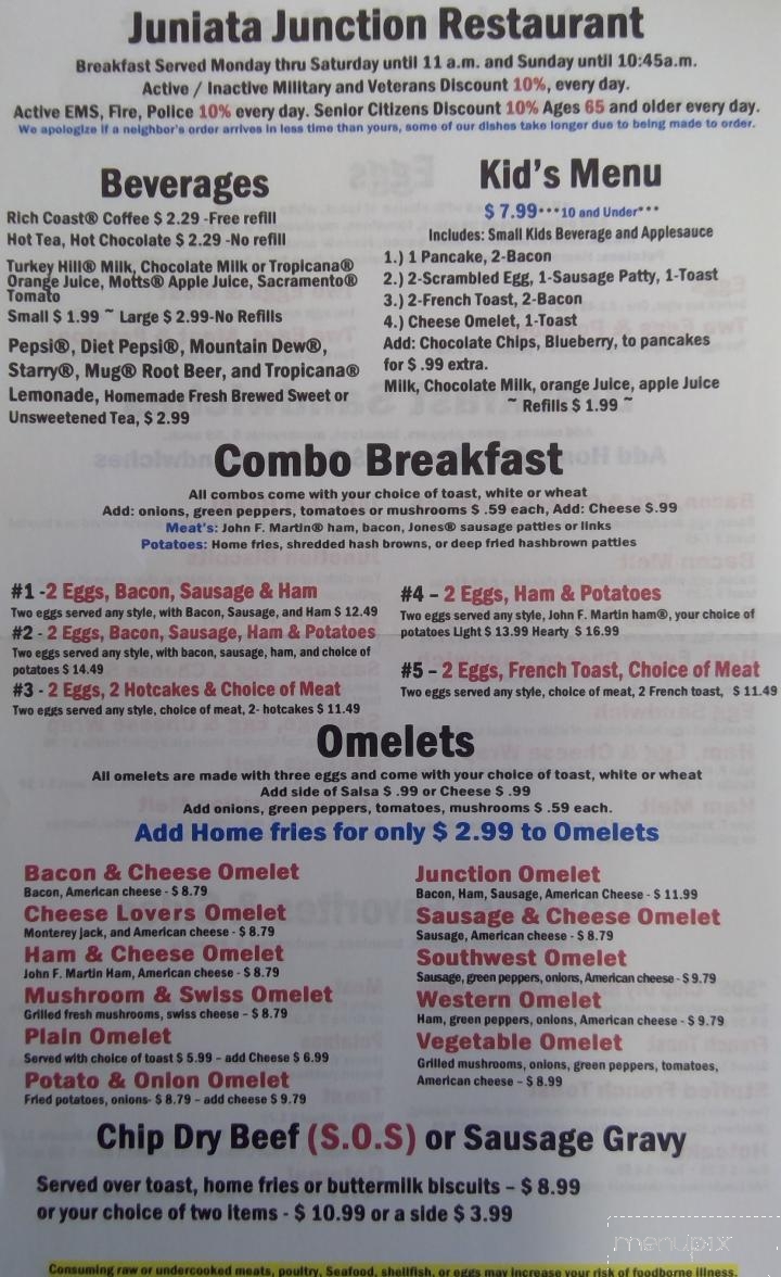 Juniata Junction Restaurant - Mifflintown, PA menu_pic