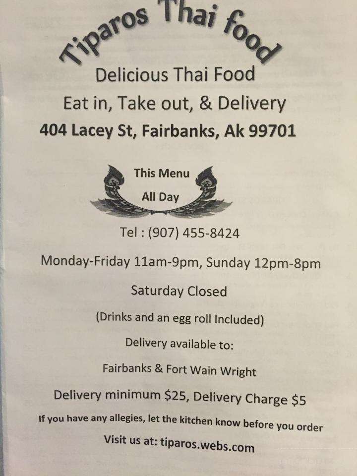Tiparos Thai Food - Fairbanks, AK menu_pic