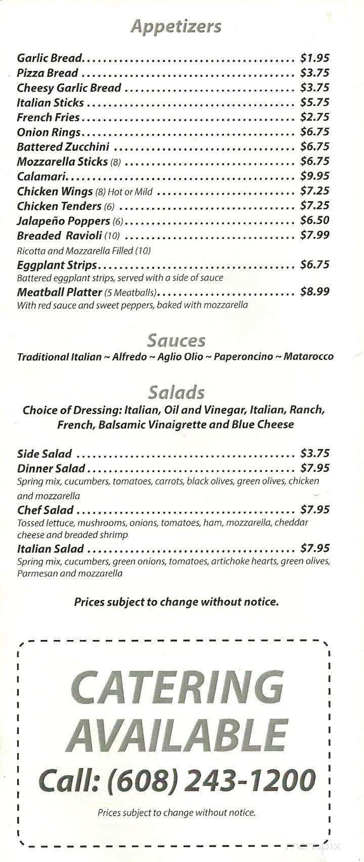 Cafe La Bellitalia - Madison, WI menu_pic