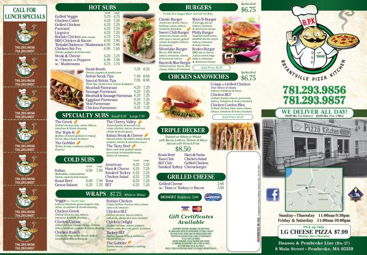 Bryantville Pizza Kitchen - Pembroke, MA menu_pic