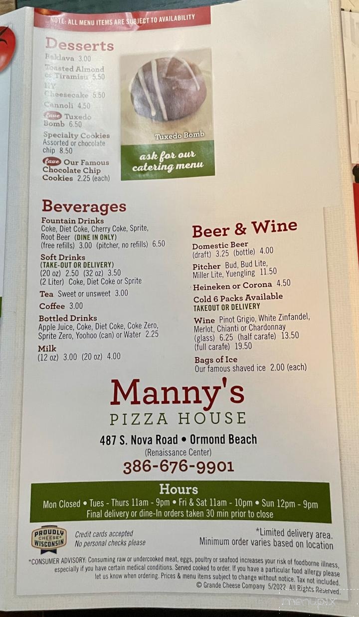 Manny's Pizza House - Ormond Beach, FL menu_pic