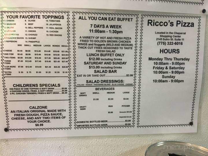 Ricco's Pizza - Reno, NV menu_pic