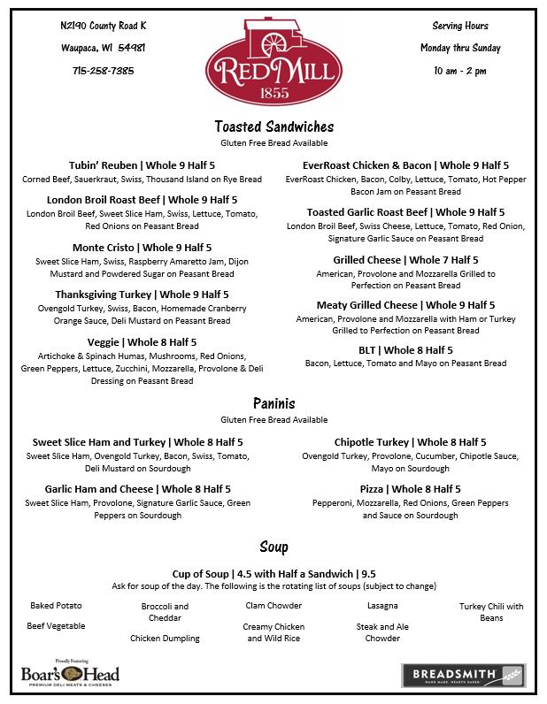 Red Mill - Waupaca, WI menu_pic