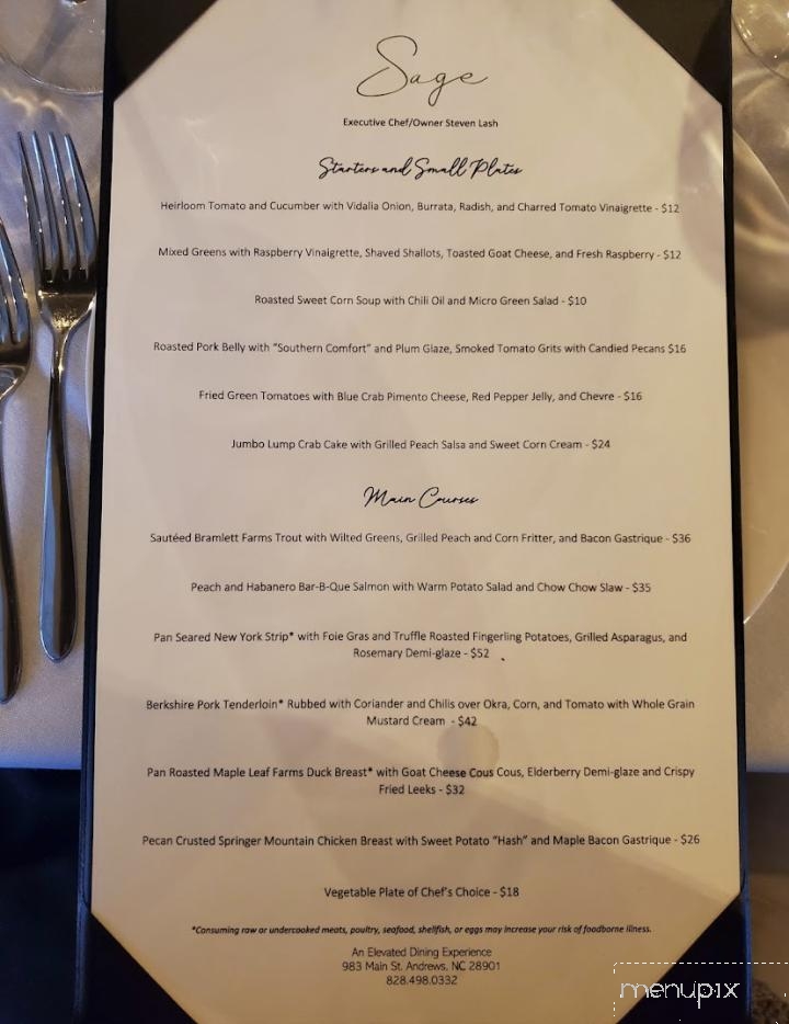 Sage - Andrews, NC menu_pic