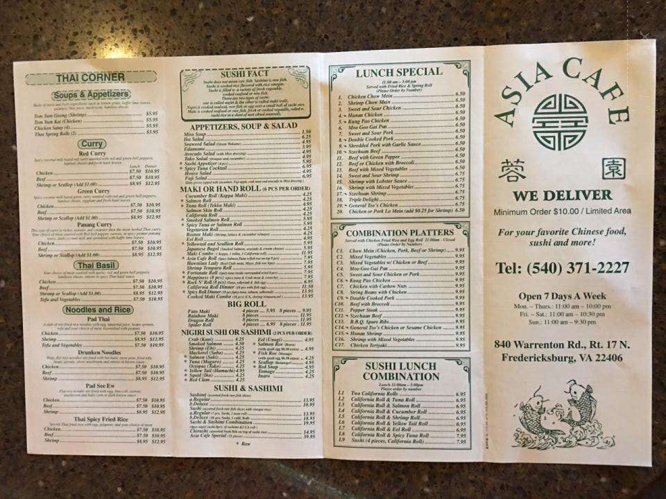 Asia Cafe - Fredericksburg, VA menu_pic