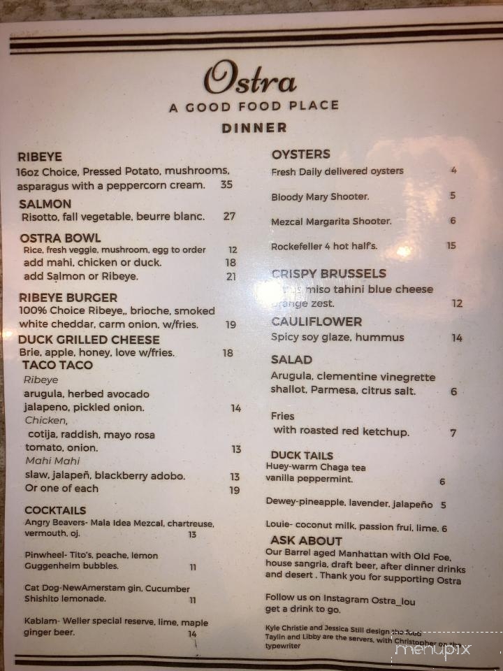 Ostra - Louisville, KY menu_pic