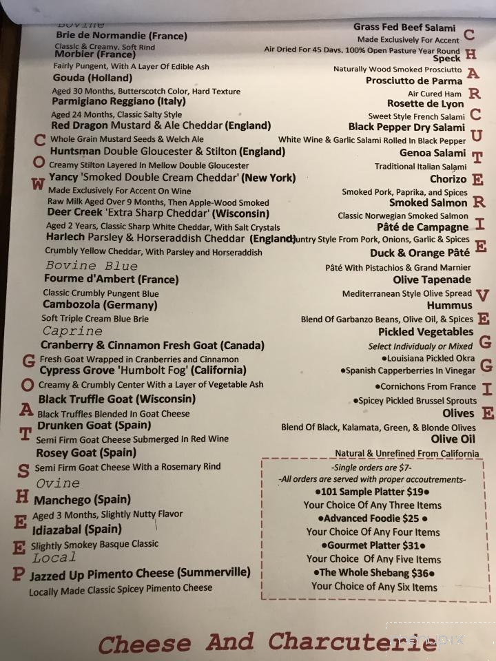 Accent on Wine - Summerville, SC menu_pic