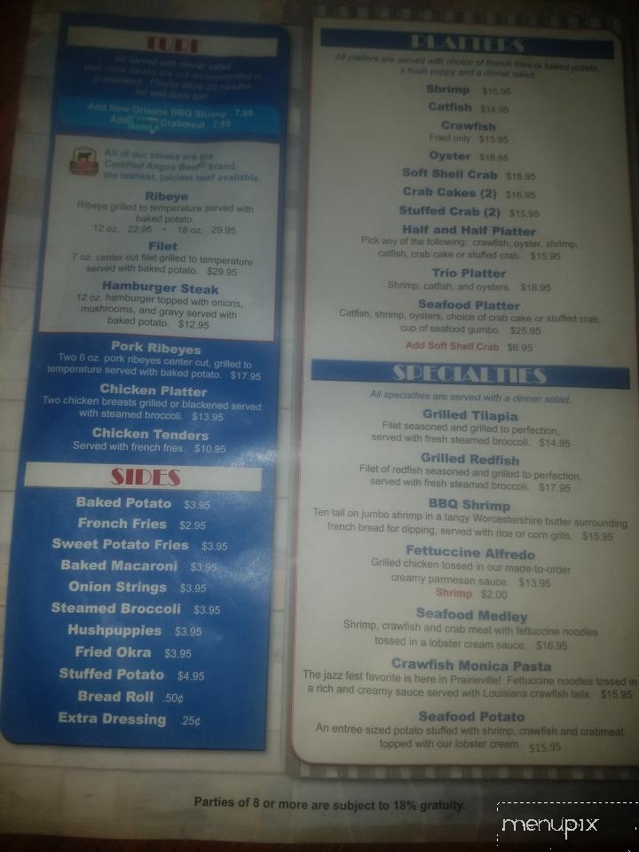 Menu of The Galvez Seafood Company in Prairieville LA 70769