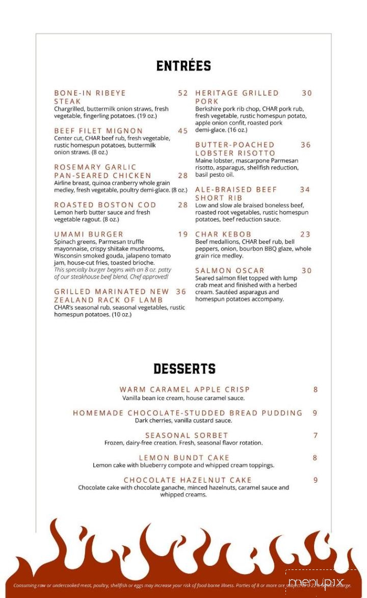Char Grillhouse - Wausau, WI menu_pic
