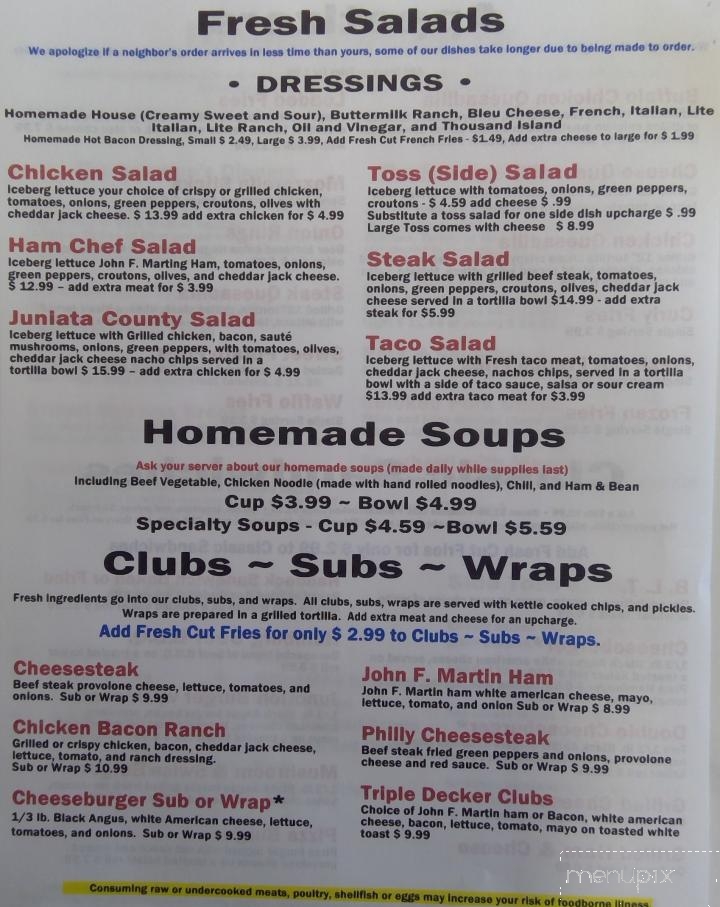 Juniata Junction Restaurant - Mifflintown, PA menu_pic