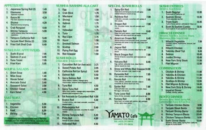 Yamato Cafe - Athens, TN menu_pic