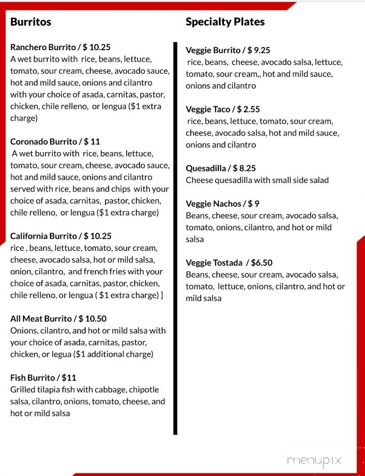 Taco De Mexico - San Luis Obispo, CA menu_pic