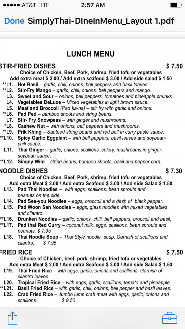 Simply Thai - Chesapeake, VA menu_pic