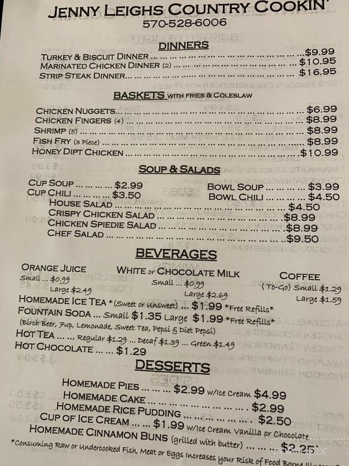 Jenny Leigh's Country Cookin' - Kingsley, PA menu_pic